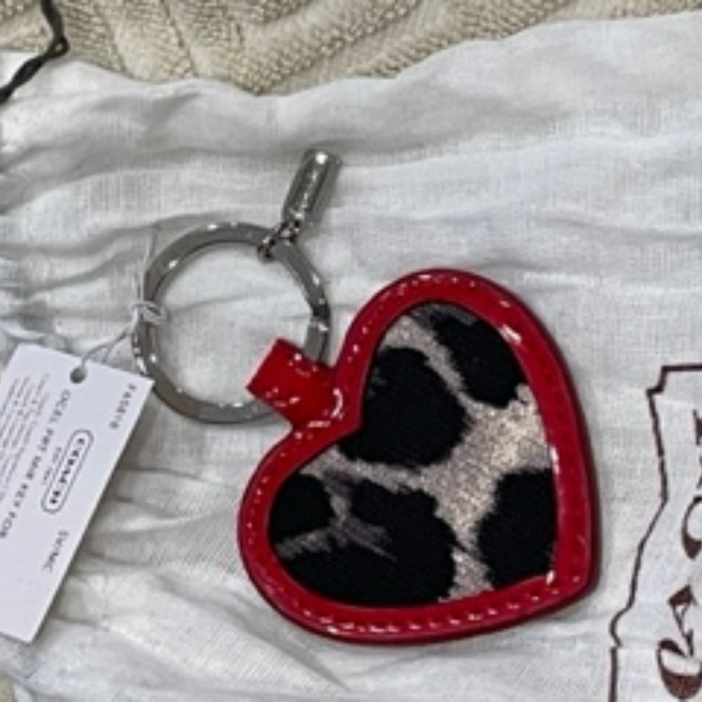 NWT Coach keychain in leopard print with mirror